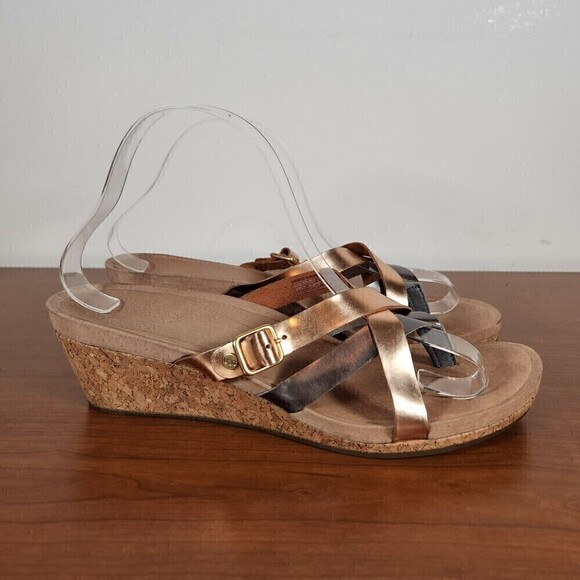 Stylish Women's Wedge Sandals - Bronze and Black - Picture 5 of 12